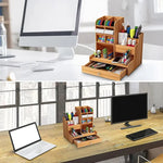 Organizador Portalapices Escritorio Oficina Con Cajon Madera