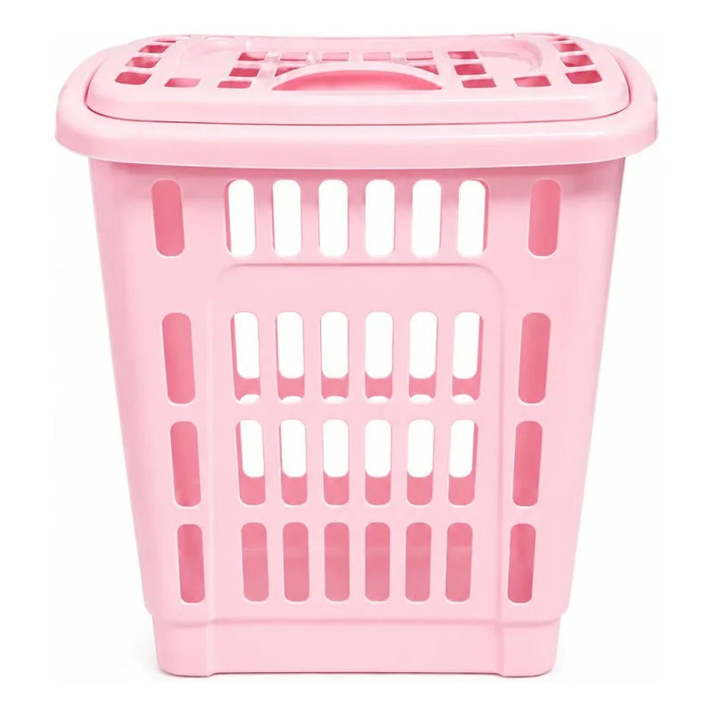 Canasto De Plastico Para Ropa Sucia Con Tapa Cesto 45litros Rosa 45 Litros