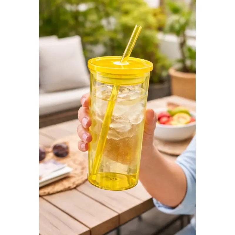 Vaso De Vidrio Con Bombilla Cilindro Para Bebidas Y Frías