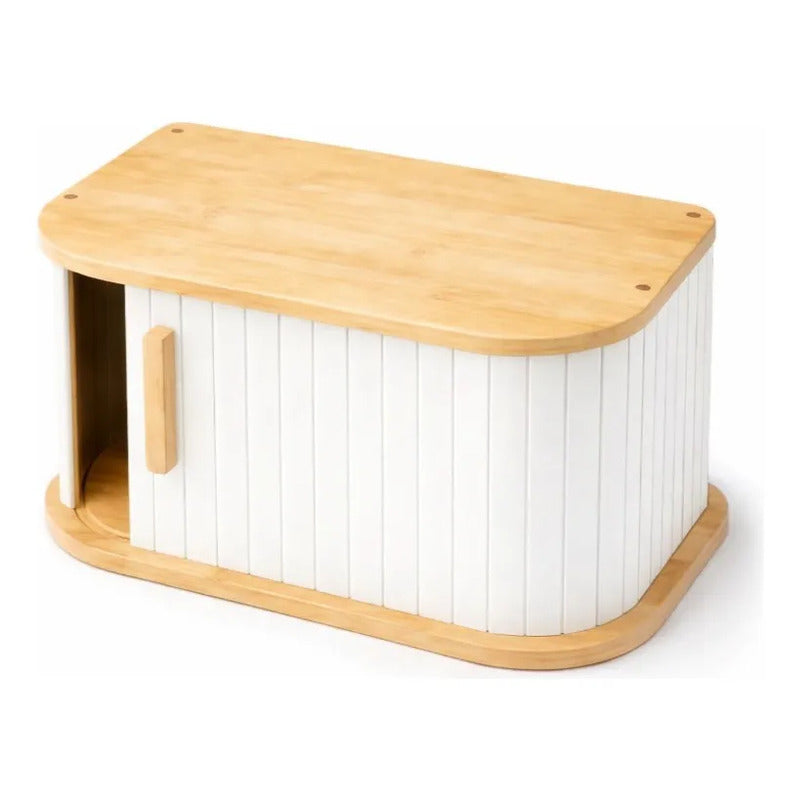 Panera De Bambu Negra Con Tapa Corredera Plegable Multiusos Blanco Bambú