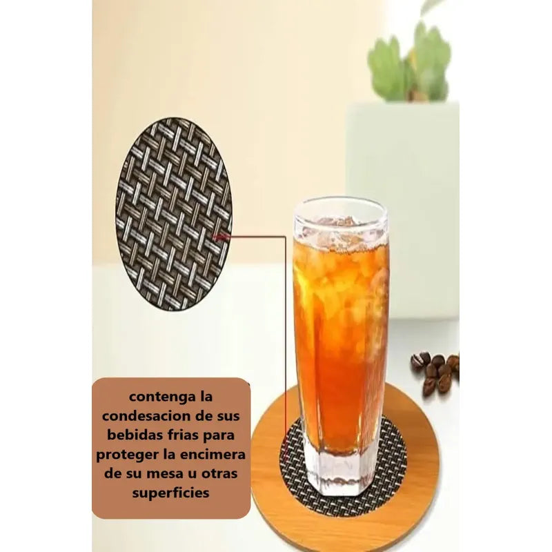 Pack 6 Posavasos De Madera Elegantes Con Aislamiento Termico
