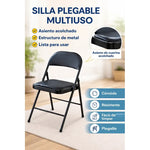Silla Plegable Metálica Resistente Con Asiento Y Respaldo