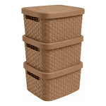 X3caja Organizadora Canasto Plastico Rattan Con Tapa 23x31cm