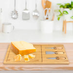 Tabla Para Picar Queso De Madera Bambú + 3 Utensilios Liso Beige