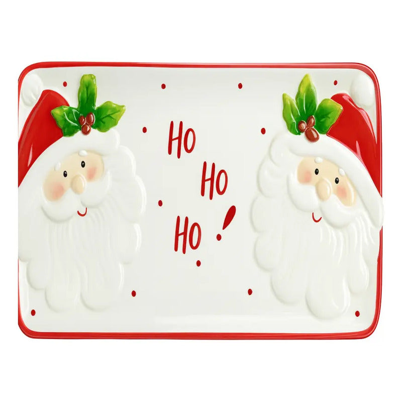 Bandeja De Vidrio Servir Rectangular Papa Noel Navidad Rojo