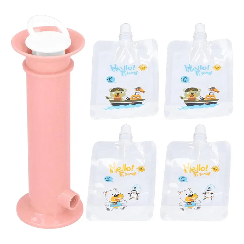 X4 Bolsas Y Dispensador De Alimentos Para Bebes Reutilizable