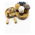 Tabla Redonda Cortador De Queso Madera + 3 Espátulas 19cm Madera