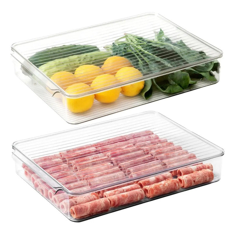 X2 Organizadora Refrigerador Con Tapa Contenedor Acrílico Transparente