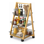 Carro Organizador De Bambu Con Ruedas Cocina Multiusos Negro