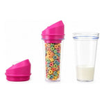 Vaso Portátil Para Cereal Y Leche Con Doble Compartimento Fucsia