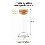 Frascos De Vidrio Condimento Especia Tapa Bambú Pack 9 700ml Transparente