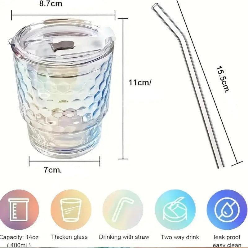 Vaso De Vidrio Con Bombilla Y Tapa Hermetica Moderno Diseño