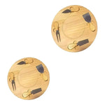 X2 Tablas De Picoteo Madera Cóctel + Utensilios  Para Quesos Redondo Beige