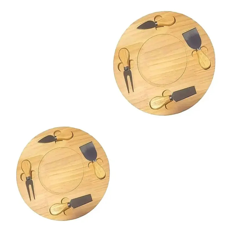 X2 Tablas De Picoteo Madera Cóctel + Utensilios  Para Quesos Redondo Beige
