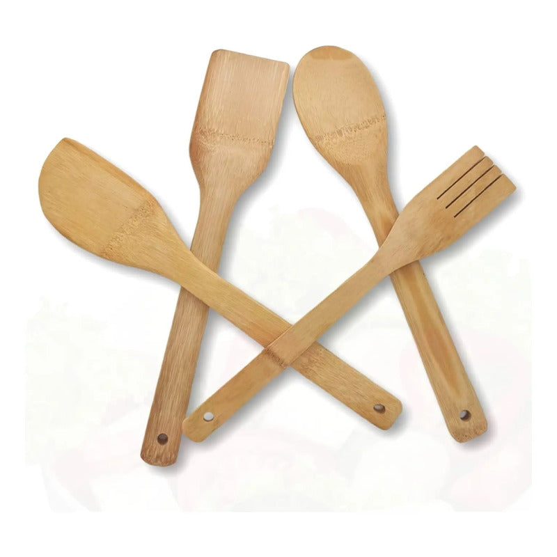 Juego De Utensilios Cocina Madera 4 Piezas Kit Cuatro
