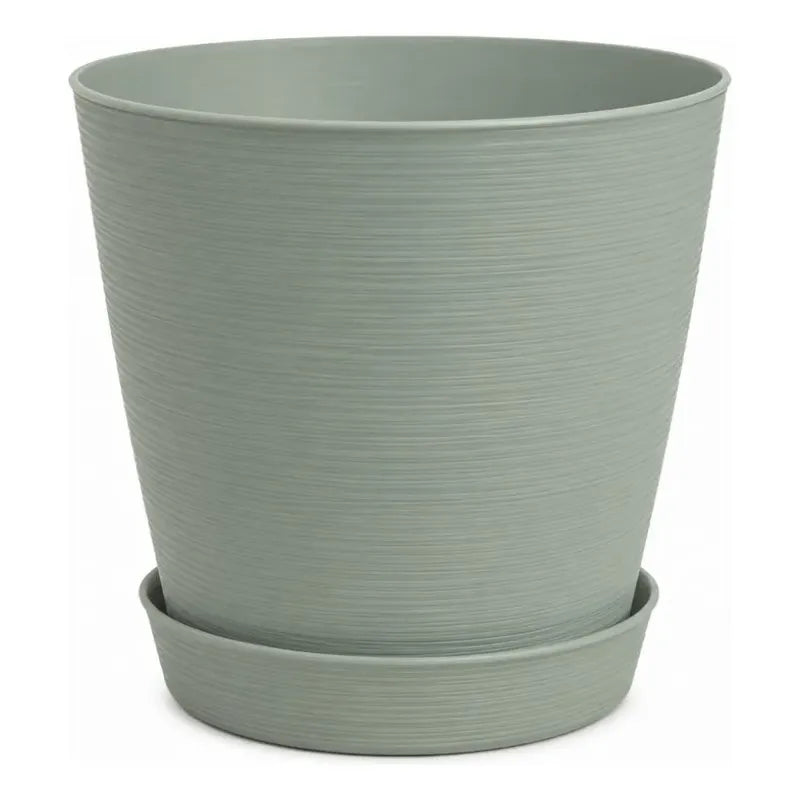 X1 Macetero Mediano Texturizado Con Plato Decoración Hogar Verde Oliva Texturizado