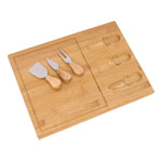Tabla Para Picar Queso De Madera Bambú + 3 Utensilios Servir Liso Beige
