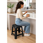 Piso De Plastico X6 Taburete Cuadrado Apilable Asiento 45cm Mate Texturizado Negro