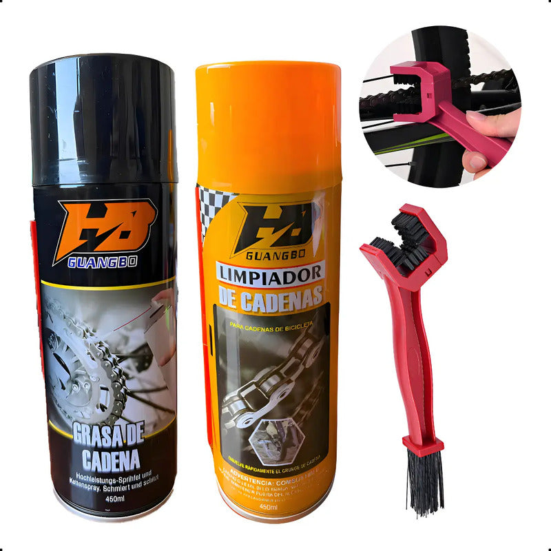 Kit Lubricante Desengrasante Cadena Moto Cepillo Limpieza