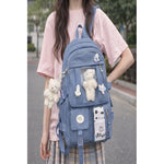 Mochila Escolar Kawaii Estilo Coreano Juvenil Viaje Colegio Azul Acero Liso