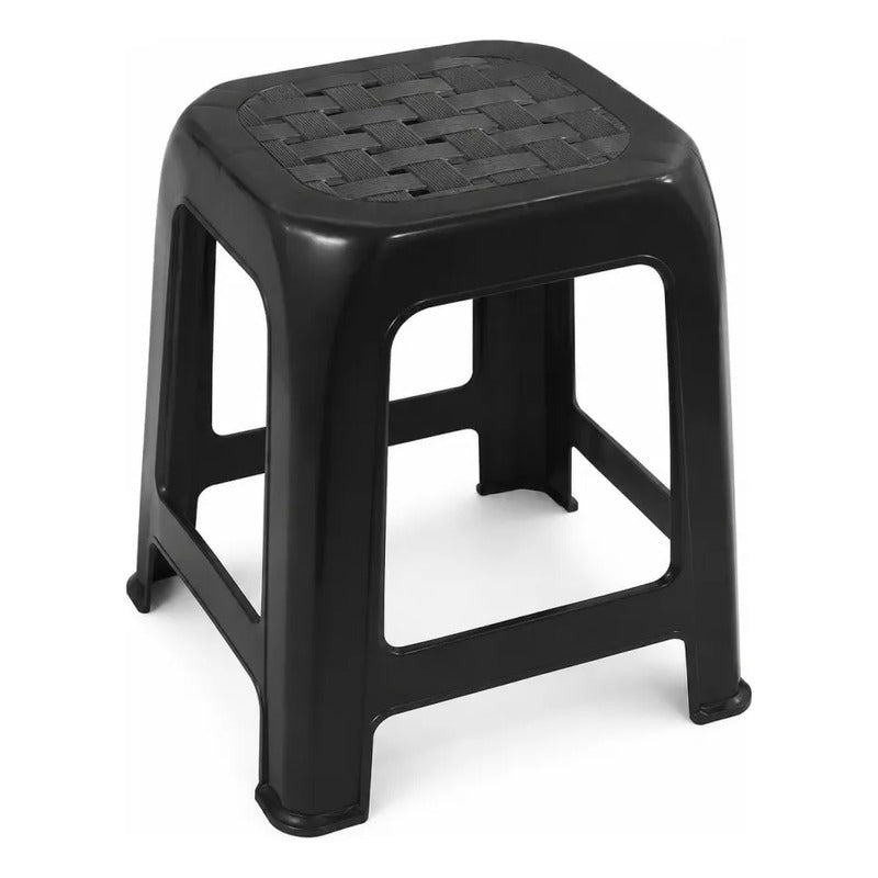 Piso De Plastico Taburete Cuadrado Apilable Con Asiento 45cm Mate Textutizado Negro