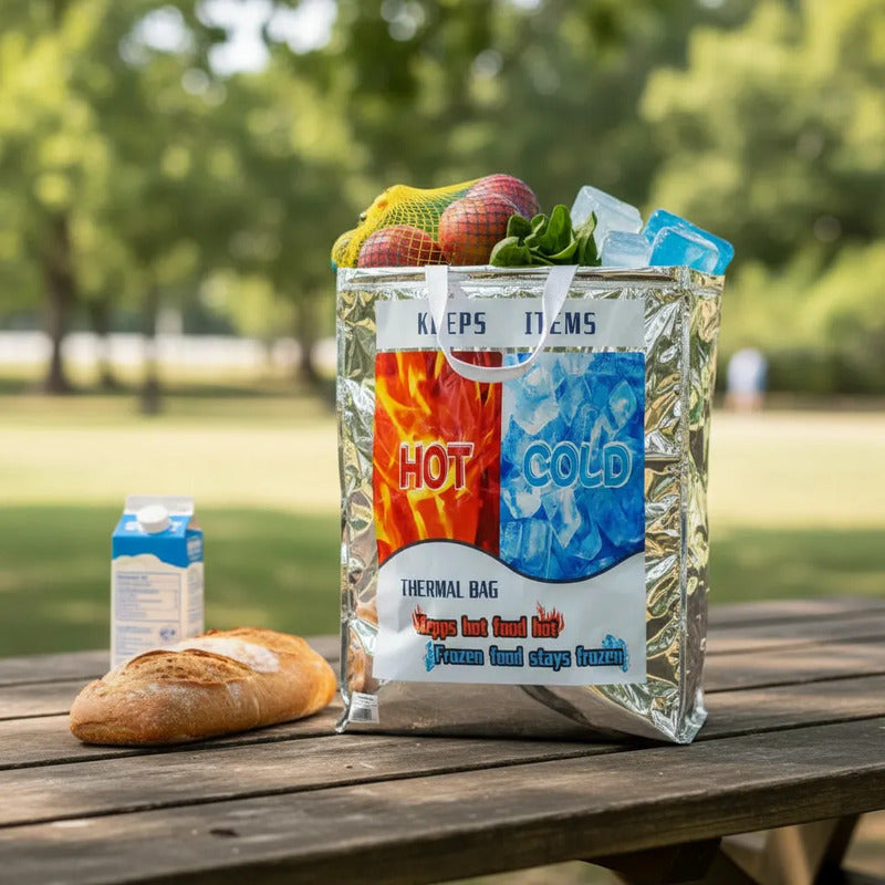 X1 Bolsa Aisladas Frías Y Calientes Para Compra De Alimentos Plateado