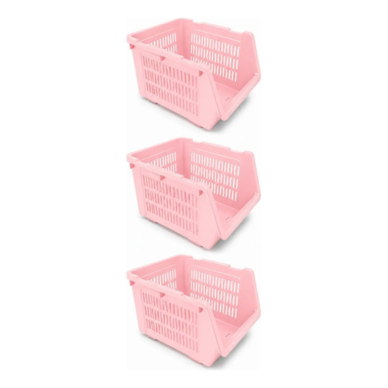 Organizador Gaveta Multiuso Apilable Ventilado Kendy Pack 3 Rosa