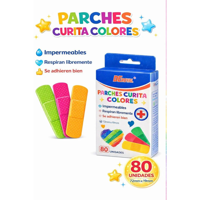 Parche Curita 80 Unidades Colores Transpirable Impermeable