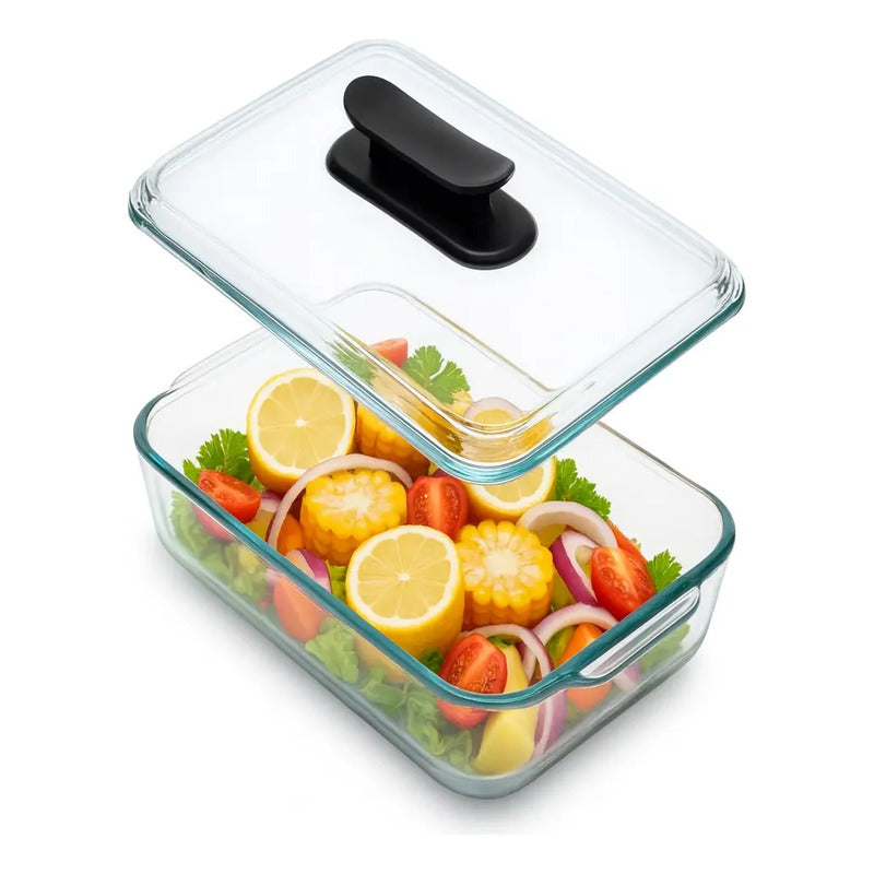 Fuente De Vidrio Para Hornear 3 Litros Con Tapa Rectangular Vidrio