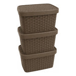 X3caja Organizadora Canasto Plastico Rattan Con Tapa 23x31cm