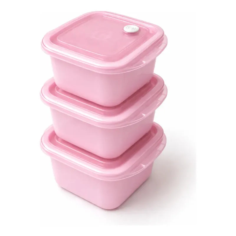 Set 3 Contenedores Hermeticos Taper Tupper Plastico 700ml Rosa