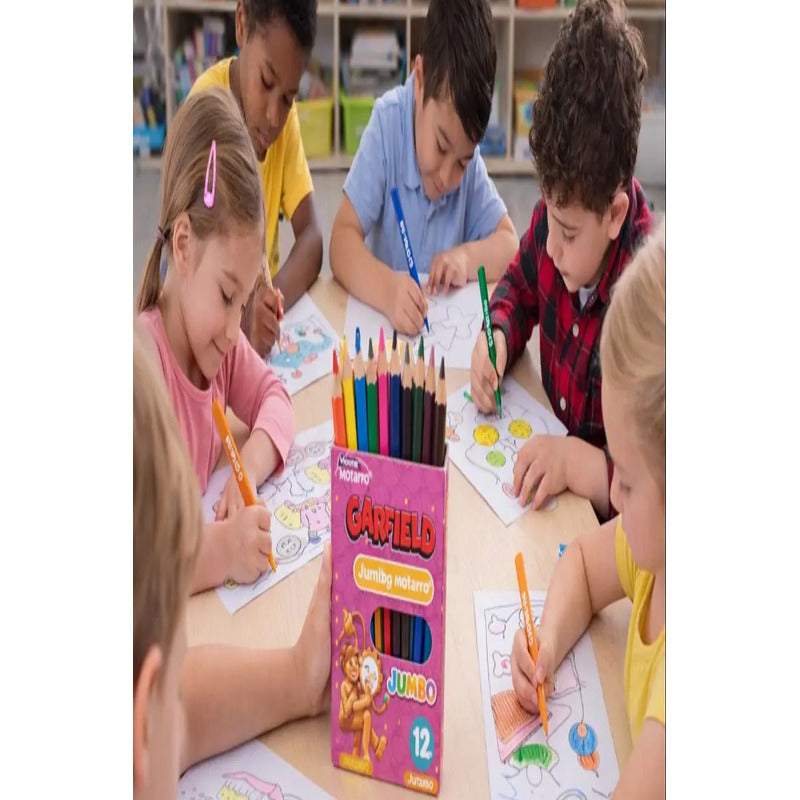 X12 Lapices Jumbo Motarro De Colores Escolar Para Colorear 12 Colores