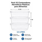 Pack 3 Contenedor Hermetico Plastico De Alimentos 3,5 Litros Transparente