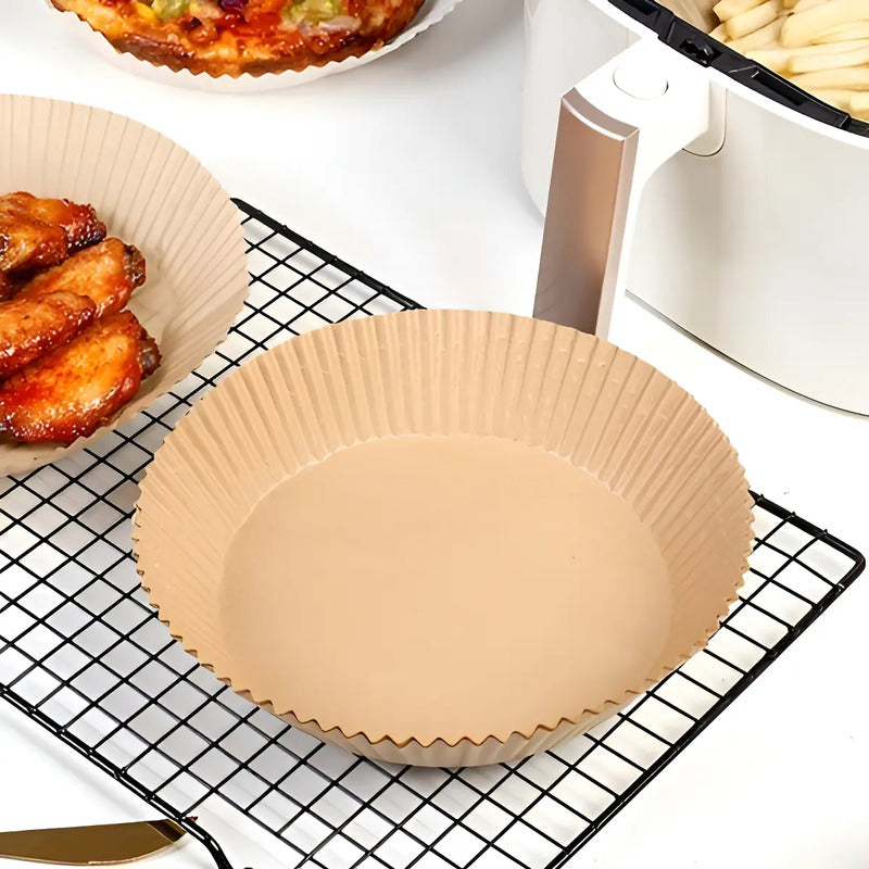 50 Platos Papel Airfryer Antiadherente 20cm Desechables Marrón Claro