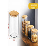 X3 Frasco Hermetico Contenedor 800ml Tapa Bambu Para Especie Transparente