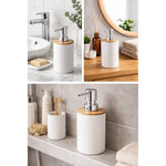 Dispensador De Jabon Bambu Con Dosificador Cromado Baño