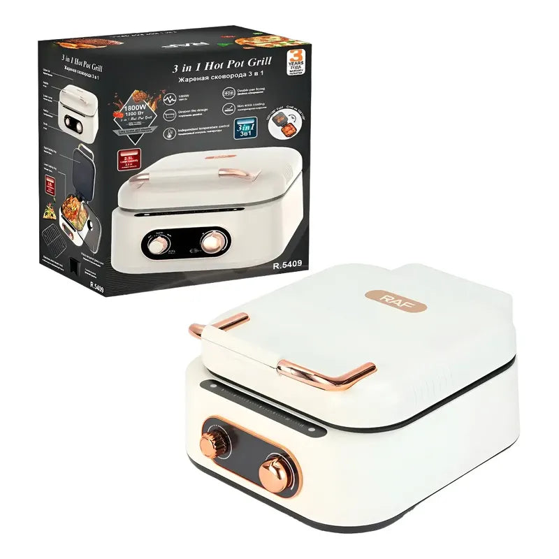 Parrilla De Olla Caliente 3 En 1 Pot Grill Raf R-5409 Blanco