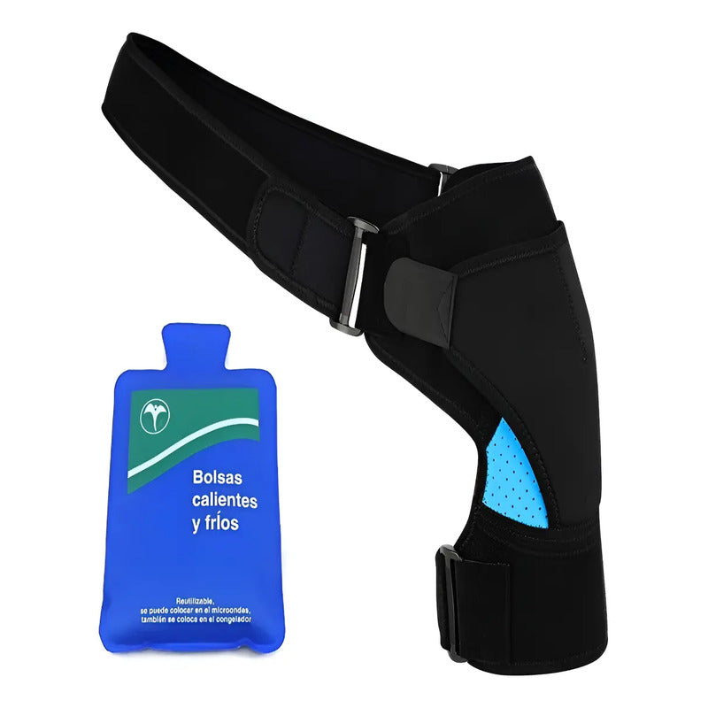 Soporte Hombro Adulto Calidad Manguito Rotador + Compresa Negro Unica Ajustable