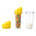 Vaso Portátil Para Cereal Y Leche Con Doble Compartimento Amarillo