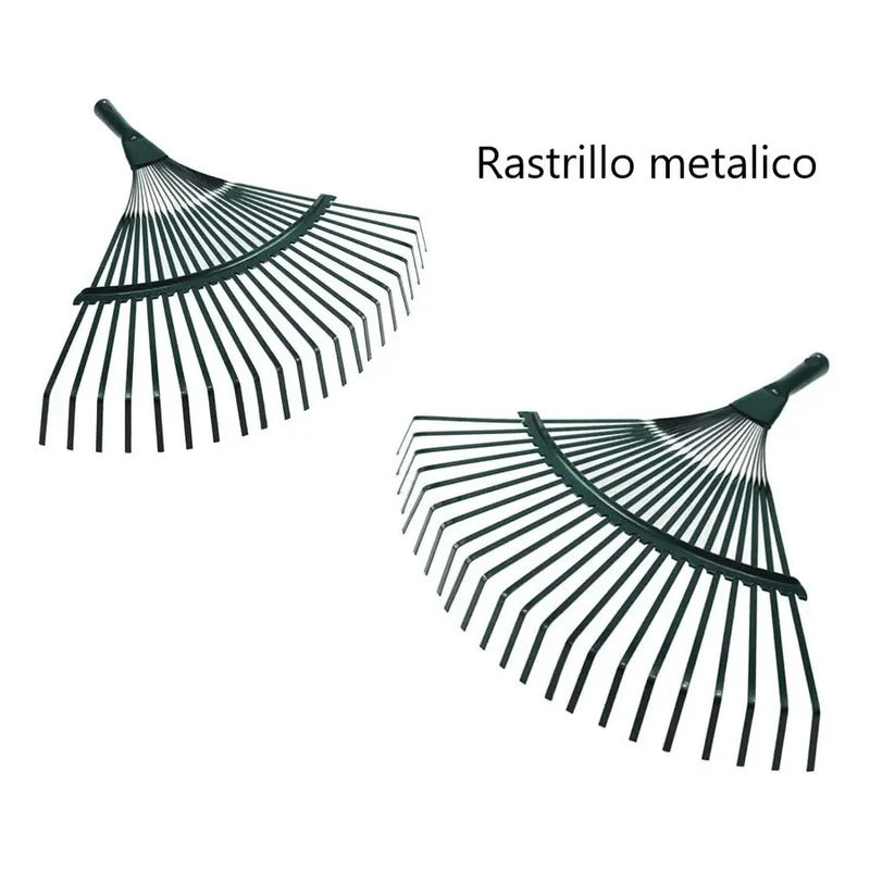 X2 Rastrillos Barre Hojas Metálico Para Jardín 22 Dientes Verde Oscuro
