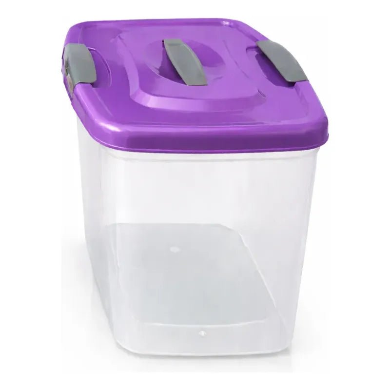 X10 Caja Plastica Organizadora 6ltrs Transparente Tapa Color Tapa Violeta Manija Gris Caja Transparente