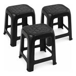 Piso De Plastico X3 Taburete Cuadrado Apilable Asiento 45cm Mate Texturizado Negro