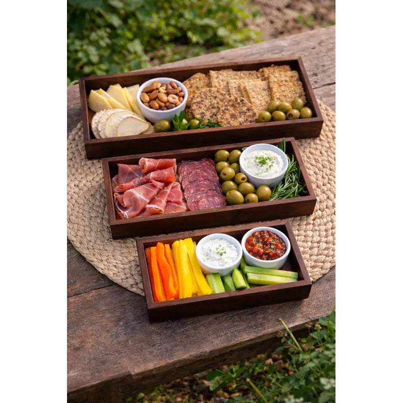 Set 3 Bandejas De Bambu Rectangular Para Servir Alimentos Marrón Oscuro