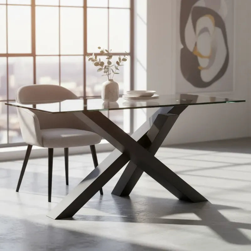 Mesa Comerdor Paris Rectangular Cubierta Vidrio 6 Personas Vidrio Negra