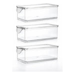 X3 Caja Organizadora Refrigerador Con Tapa Y Mango Grande Transparente