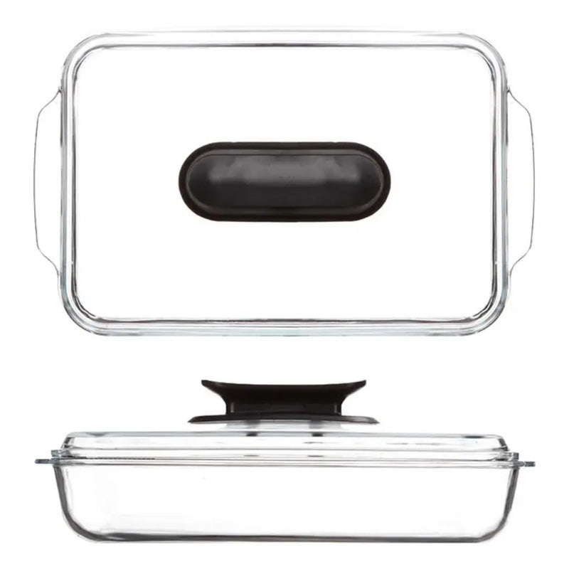 Fuente De Vidrio Para Hornear 3 Litros Con Tapa Rectangular Vidrio