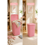 X2 Canasto De Plastico Para Ropa Sucia Con Tapa Calado Cesto Rosa Con Tapa