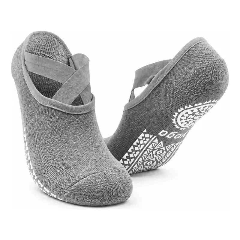 Calcetines Antideslizantes Para Yoga Pilates Danza Gimnasia Gris Lisa 32-40