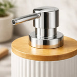 Dispensador De Jabon Bambu Con Dosificador Cromado Baño