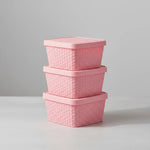X3caja Organizadora Canasto Plastico Rattan Con Tapa 23x31cm